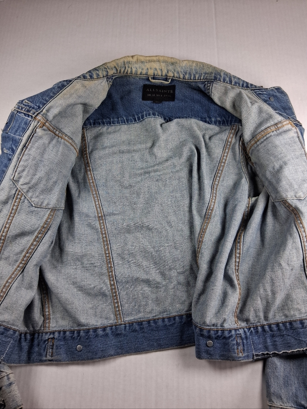 Allsaints Y2K Distressed Jean Jacket Womens Size U.S-8 - Picture 6 of 16
